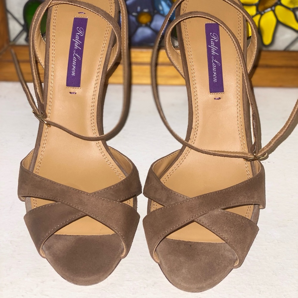 Ralph Lauren Goat Suede Open Toe Heeled Sandals  US Size 7